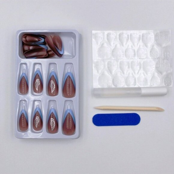 Celestial Elegance: Angel Wing Almond Press On Nails - Picture 2 of 4